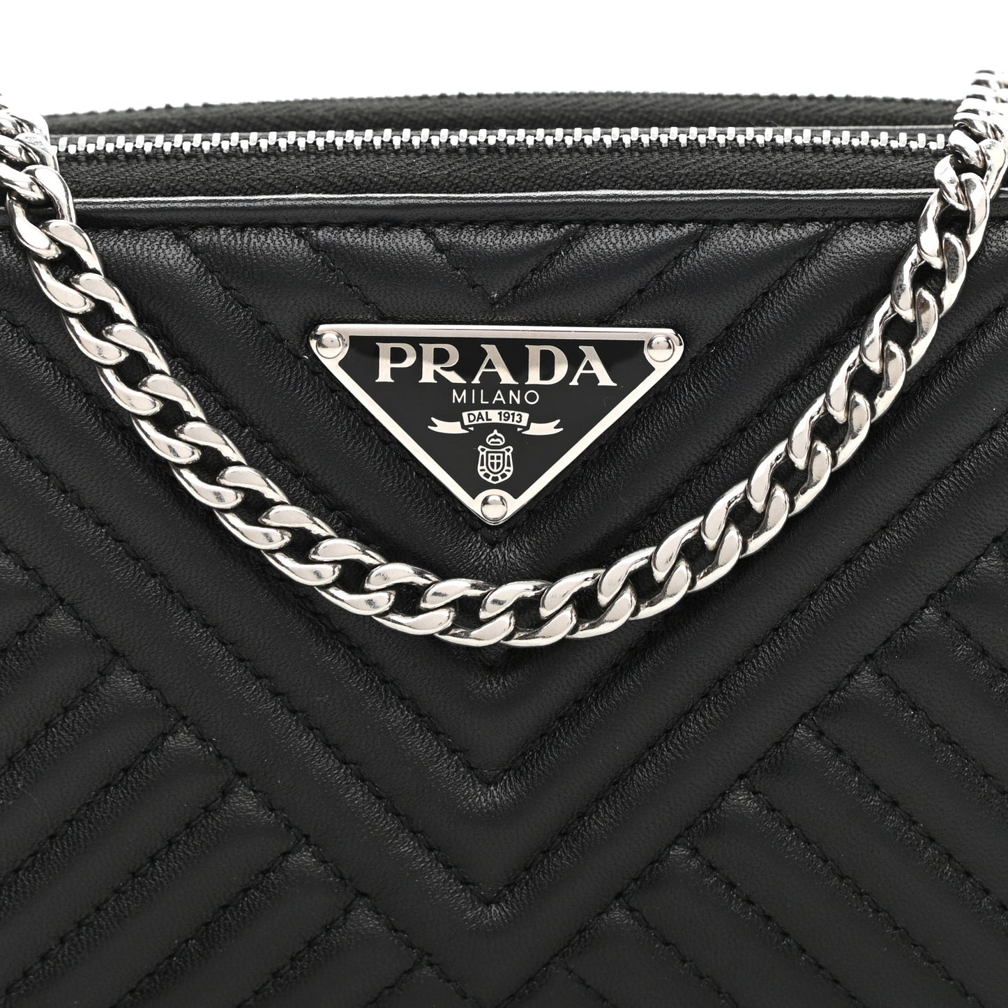 Nappa Impunture Diagramme Mini Double Zip Chain Crossbody Bag Black