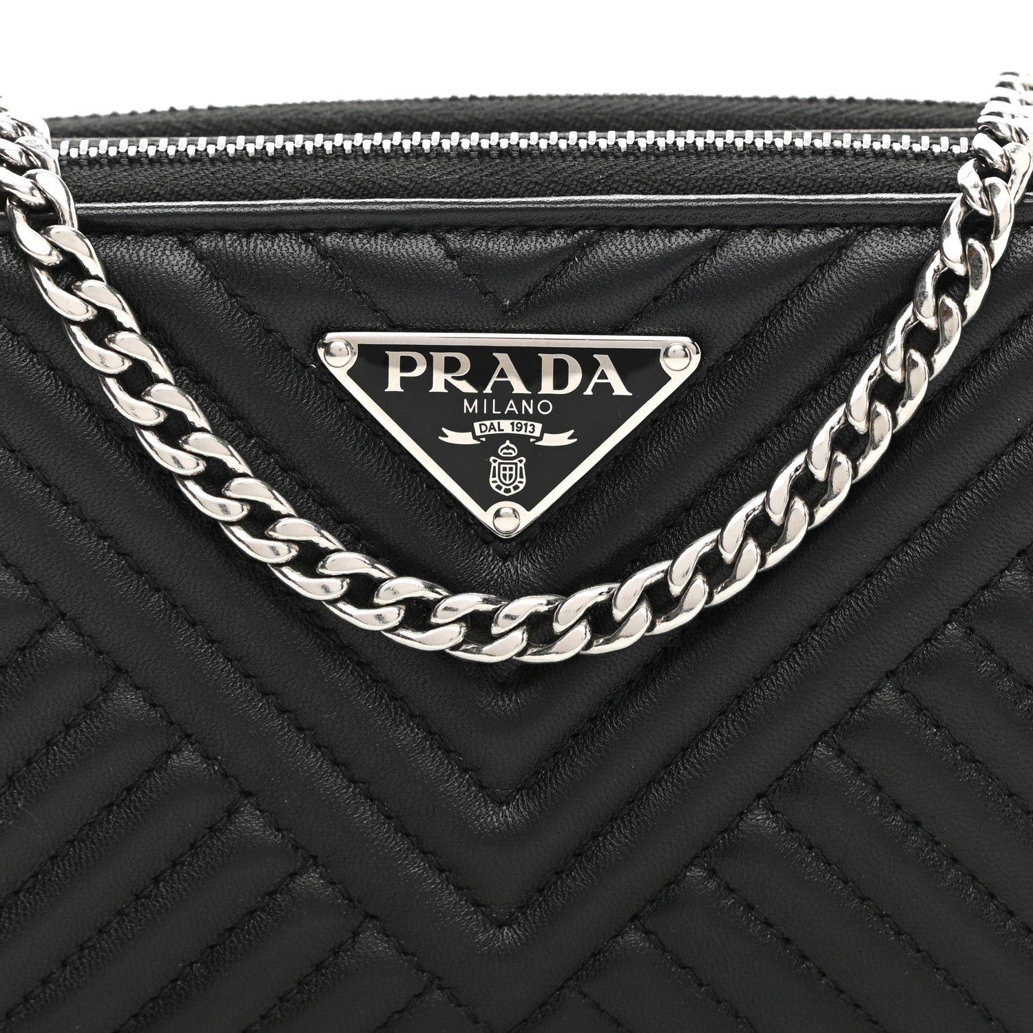 Prada Nappa Impunture Diagramme Mini Double Zip Chain Crossbody Bag Black 9 of 12