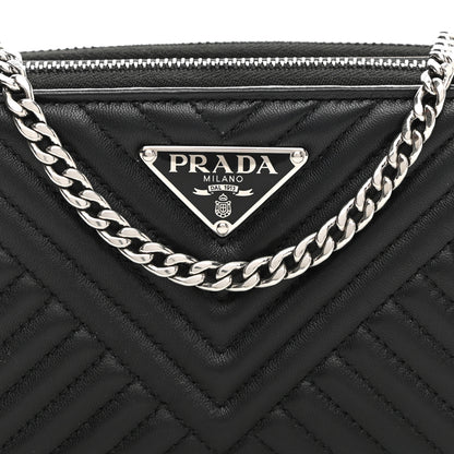 Prada Nappa Impunture Diagramme Mini Double Zip Chain Crossbody Bag Black 9 of 12