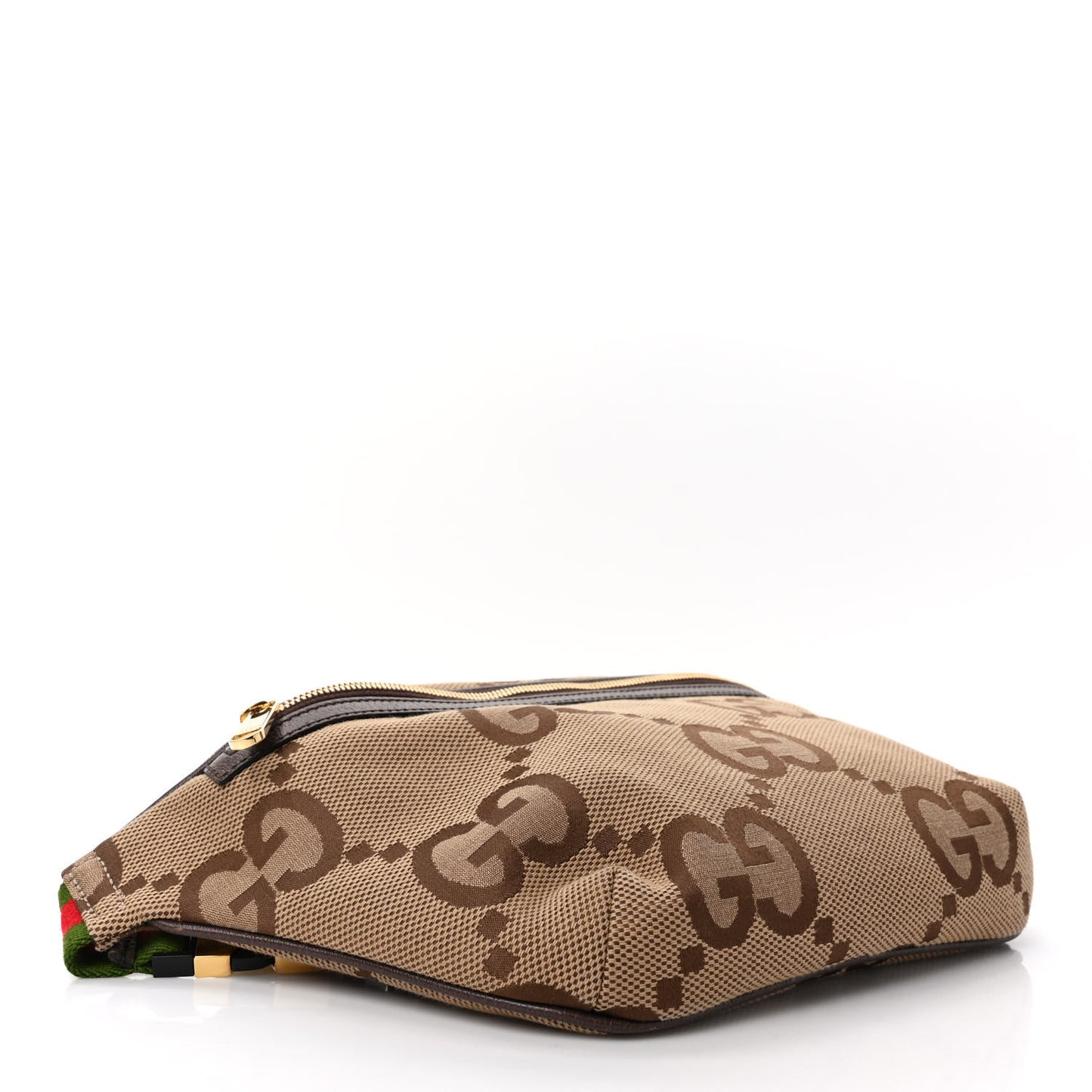 Monogram Jumbo GG Textured Dollar Calfskin Web Belt Bag Camel Ebony New Acero