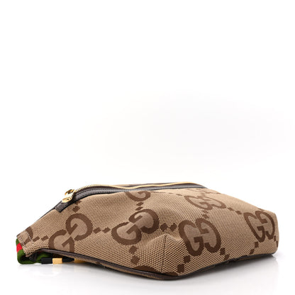Gucci Monogram Jumbo GG Textured Dollar Calfskin Web Belt Bag Camel Ebony New Acero 4 of 8