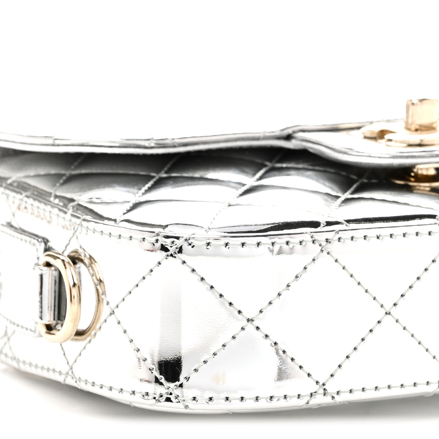 Mirror Calfskin Metallic Calfskin Quilted Hollywood Boulevard Mini Flap With Star Coin Purse Silver