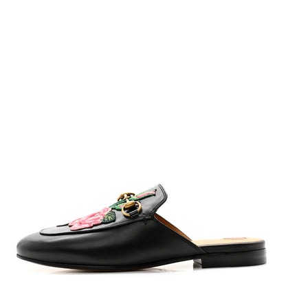 Gucci Calfskin Flower Embroidered Princetown Slippers 35.5 Black 1 of 10