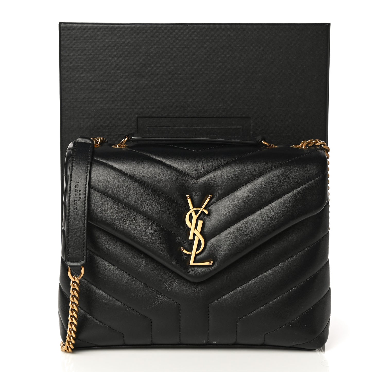 Calfskin Y Quilted Monogram Small Loulou Chain Satchel Black