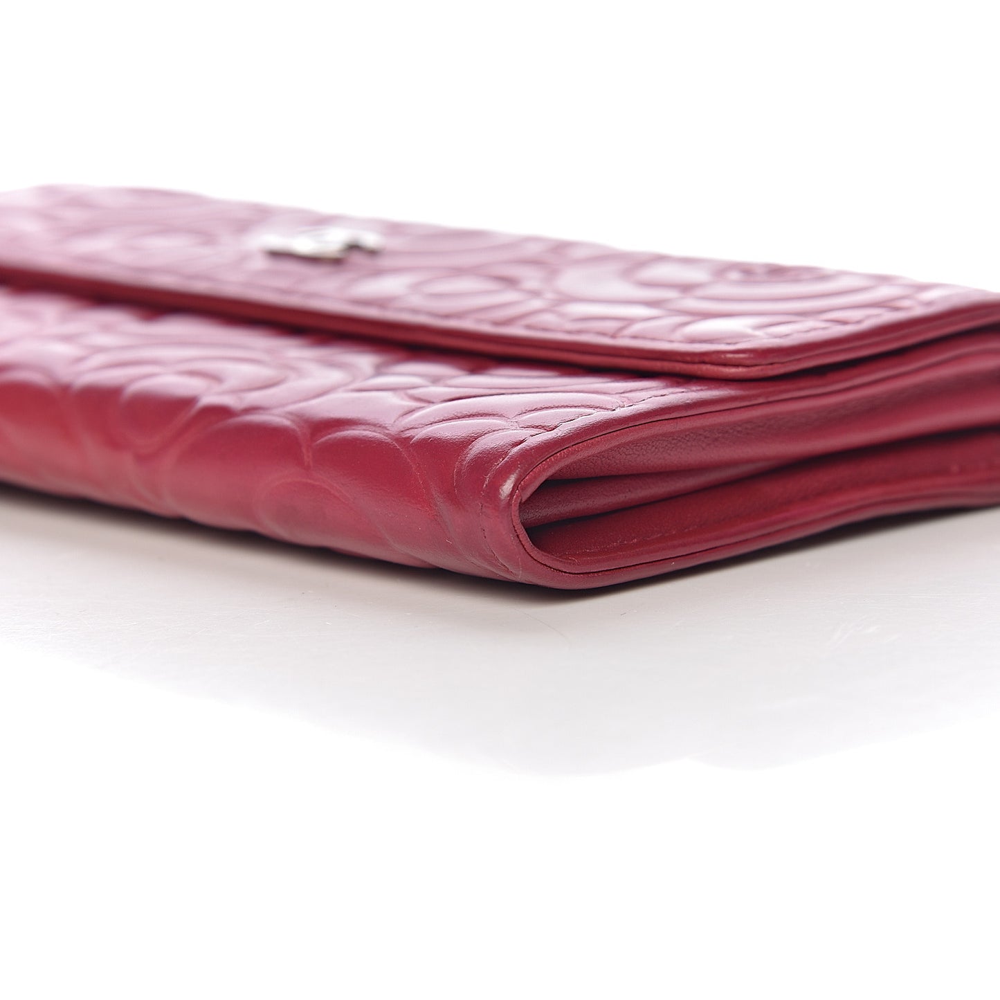 Lambskin Embossed Camellia Large Gusset Flap Wallet Pink