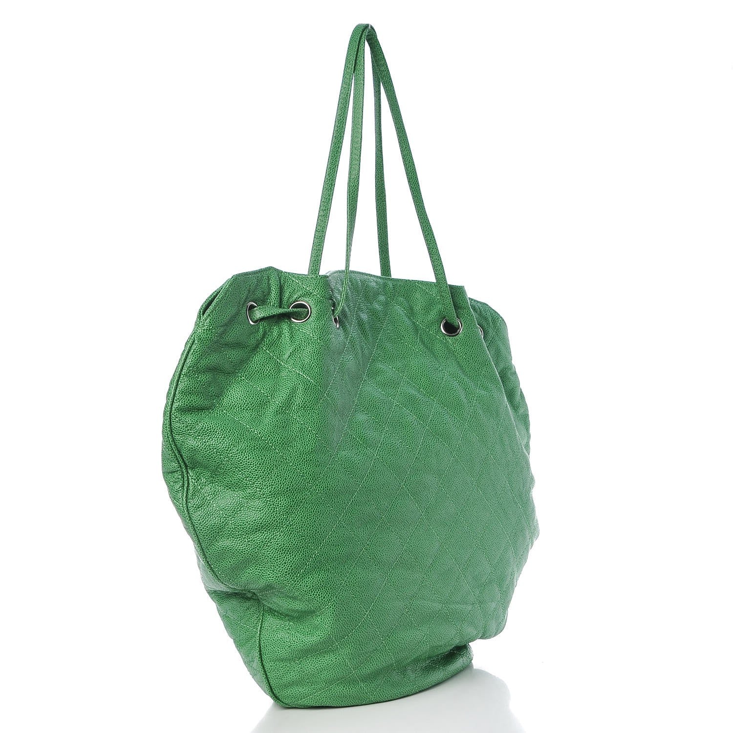 Chanel Crumpled Grained Calfskin Drawstring Tote Green 3 of 7