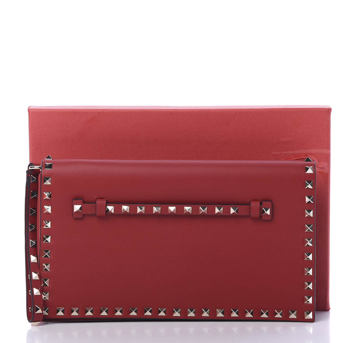 Nappa Rockstud Wristlet Clutch Rosso Valentino