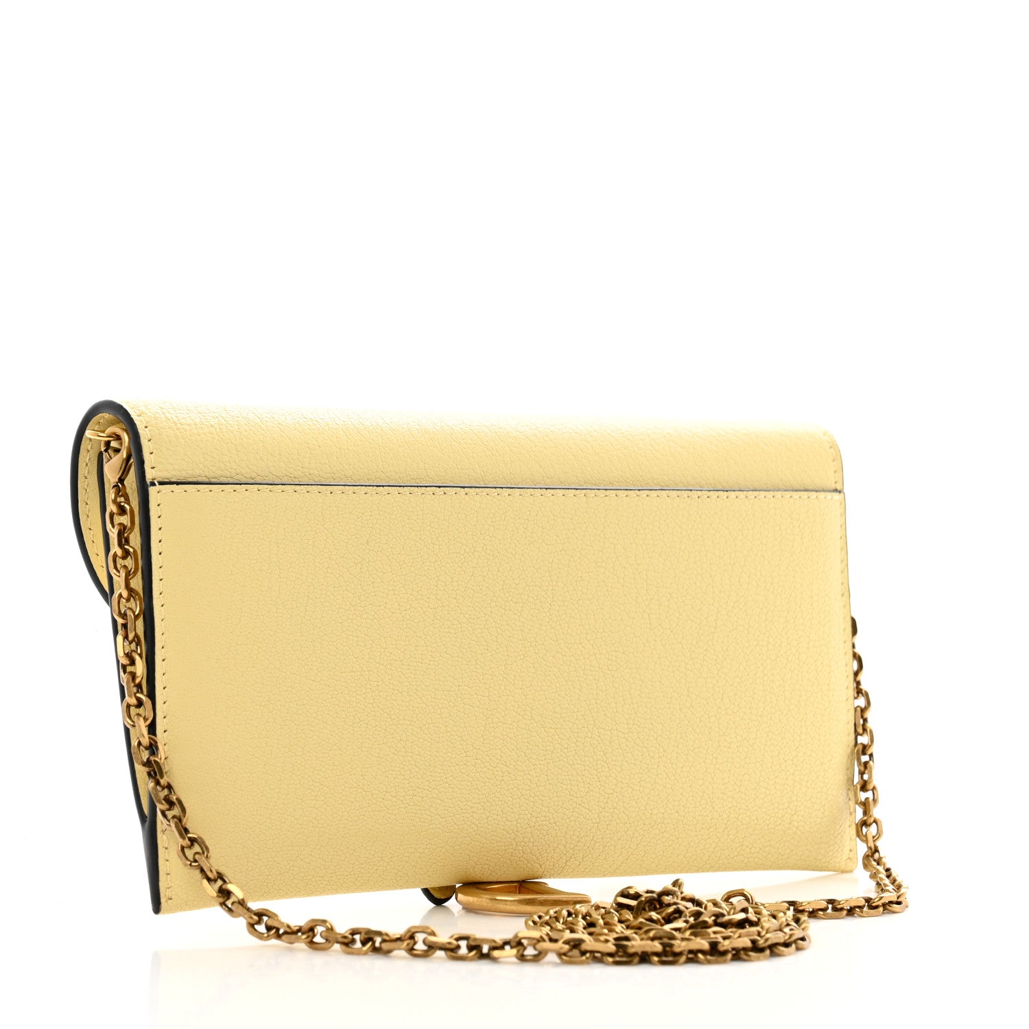 Christian Dior Goatskin Saddle Chain Wallet Pouch Soft Yellow 4 of 12