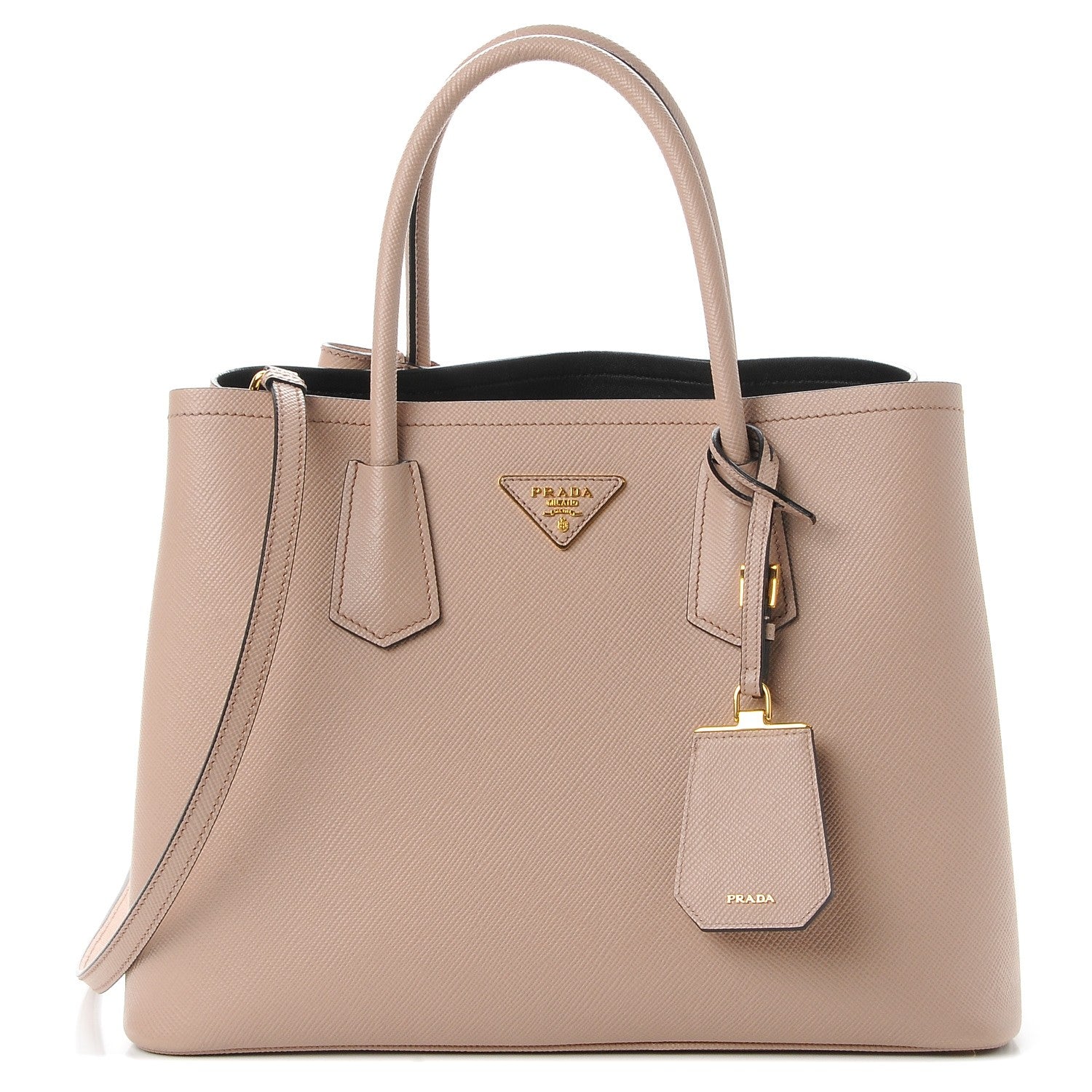 Prada Saffiano Cuir Medium Double Bag Cammeo Black 1 of 14