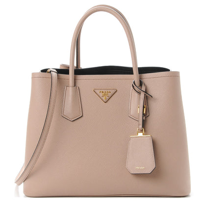 Prada Saffiano Cuir Medium Double Bag Cammeo Black 1 of 14