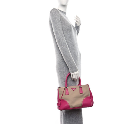 Prada Canvas City Calf Stitched Galleria Double Zip Tote Corda Peonia 2 of 17