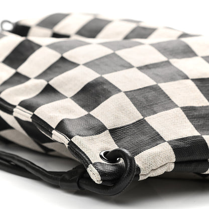 Saint Laurent Linen Lambskin Checkered Teddy Drawstring Bag Black White 9 of 10