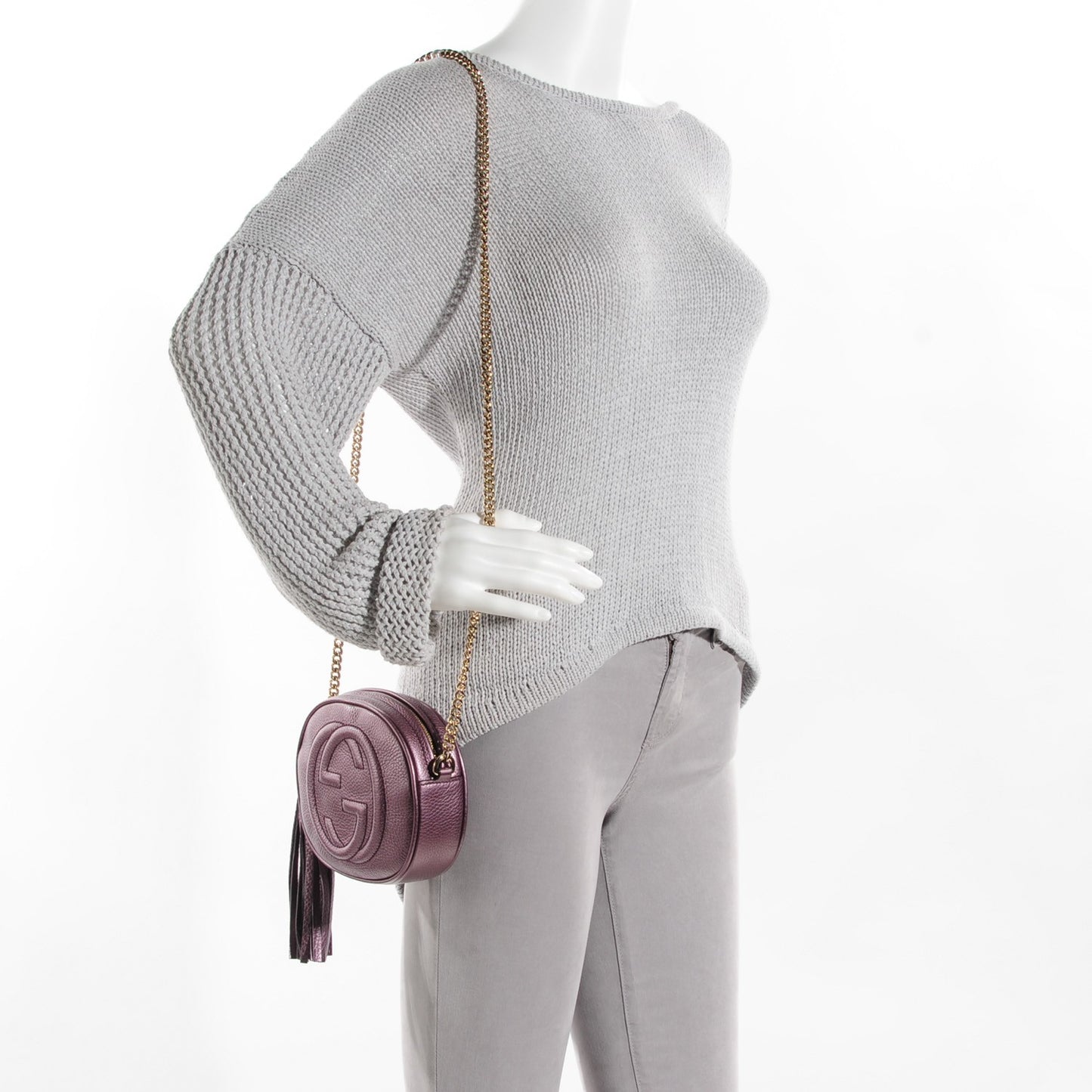 Metallic Pebbled Calfskin Mini Soho Chain Bag Purple