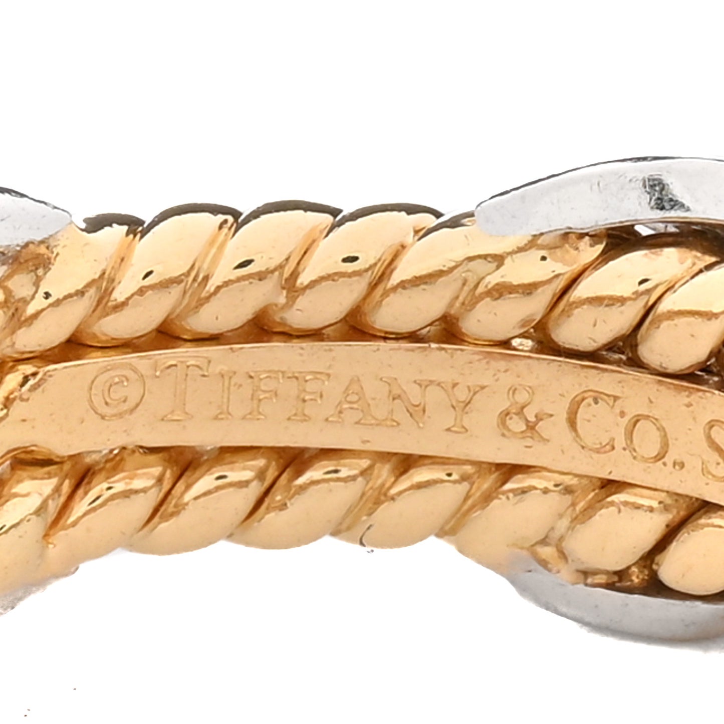 18K Yellow Gold Platinum Diamond Schlumberger Rope Three Row X Ring 57 8