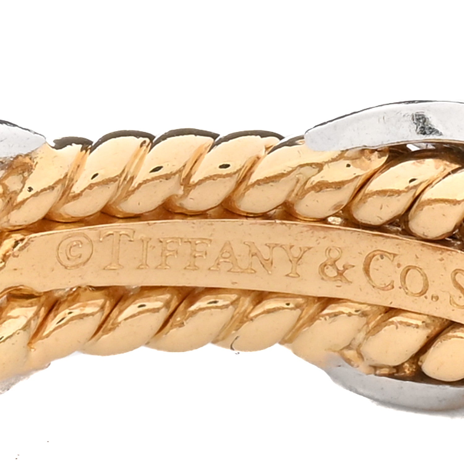 Tiffany 18K Yellow Gold Platinum Diamond Schlumberger Rope Three Row X Ring 57 8 6 of 6