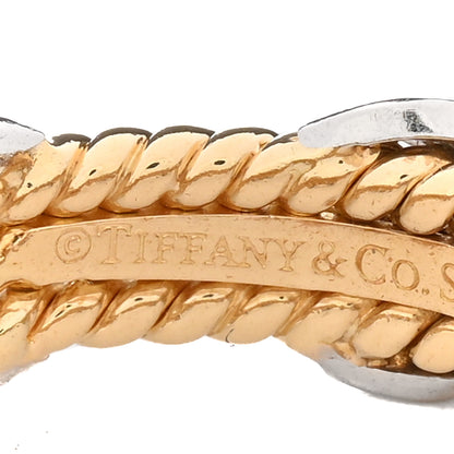 Tiffany 18K Yellow Gold Platinum Diamond Schlumberger Rope Three Row X Ring 57 8 6 of 6