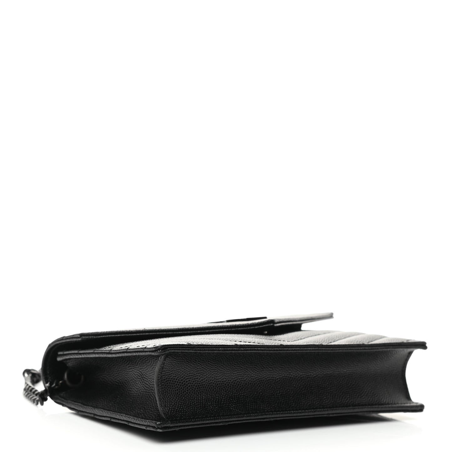 Grain De Poudre Matelasse Chevron Monogram Monochrome Envelope Chain Wallet Black