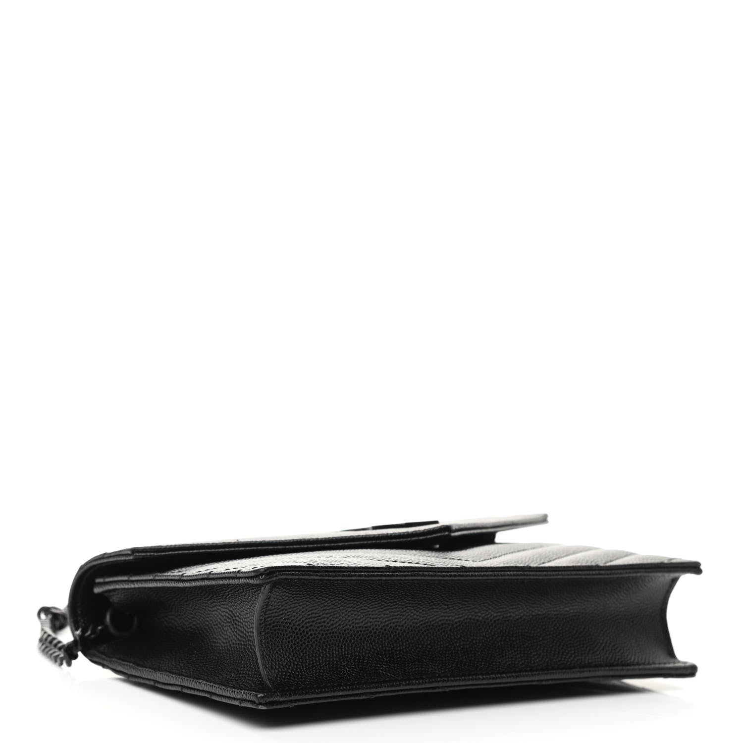 Saint Laurent Grain De Poudre Matelasse Chevron Monogram Monochrome Envelope Chain Wallet Black 4 of 11