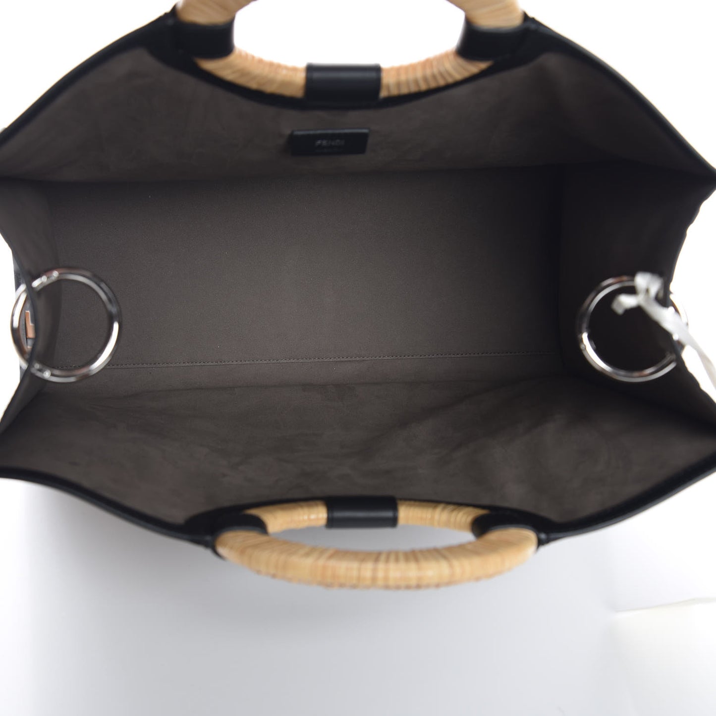 Vitello Century Wicker FF Embossed Large Runaway Shopper Tote Tobacco Black