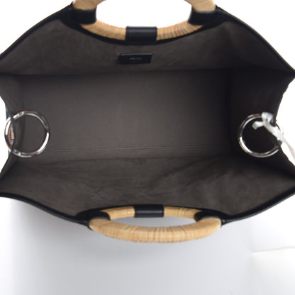 Fendi Vitello Century Wicker FF Embossed Large Runaway Shopper Tote Tobacco Black 5 of 7