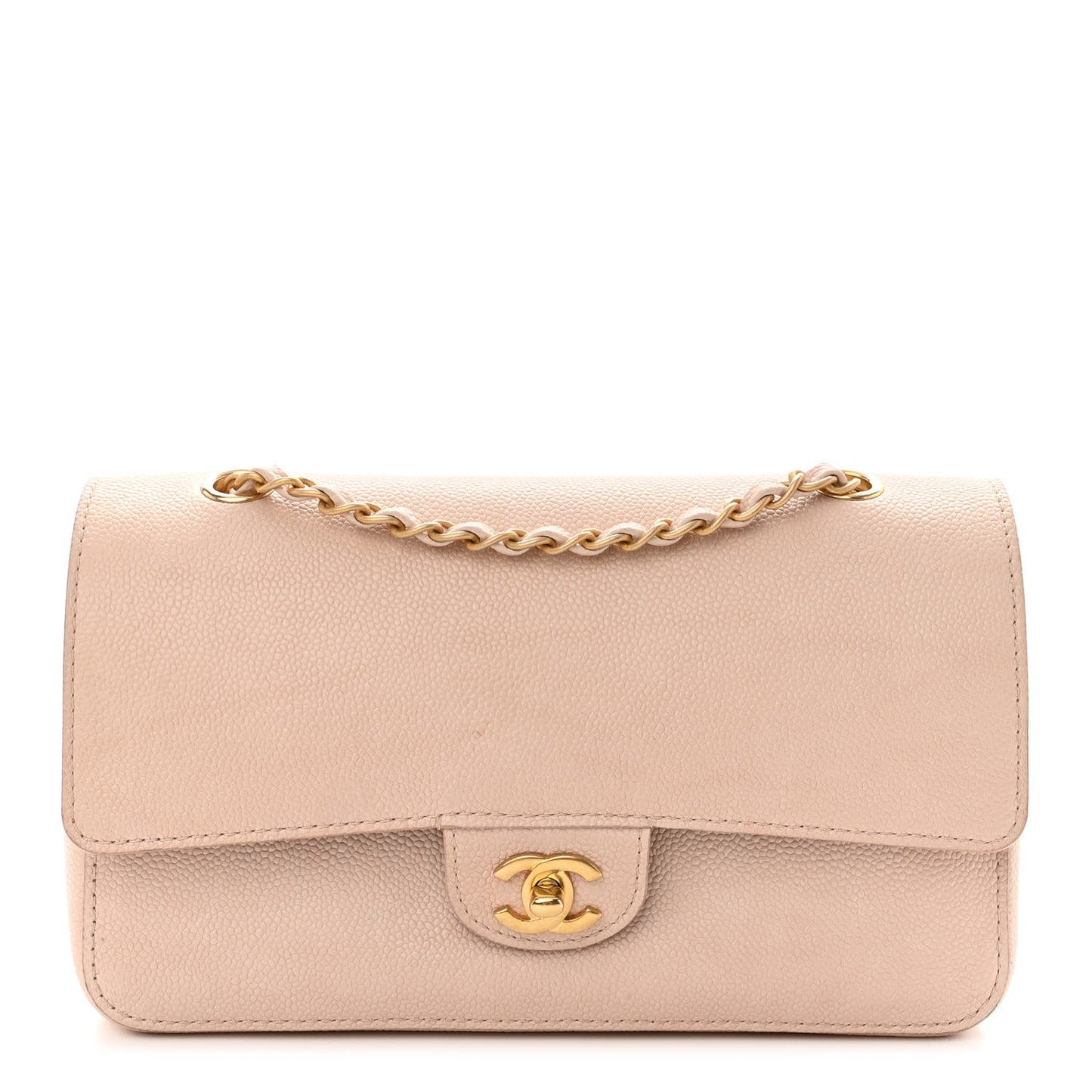 Grained Calfskin Medium Classic Pure Double Flap Nude