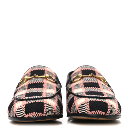Gucci Tweed Check Horsebit Womens Jordaan Loafers 37 Black Pink Multicolor 3 of 11