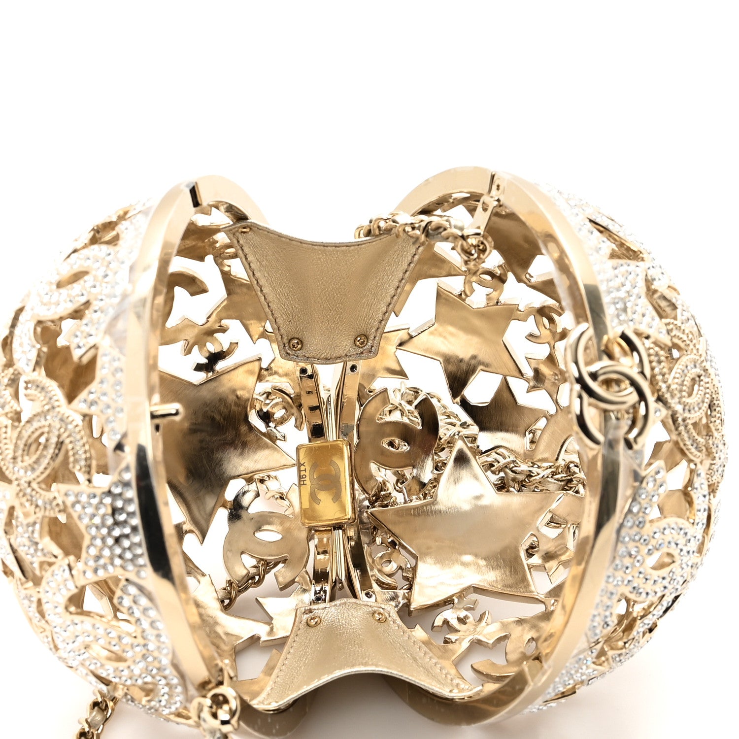 Chanel Metal Strass Crystal Sphere Minaudiere Clutch Gold 5 of 12