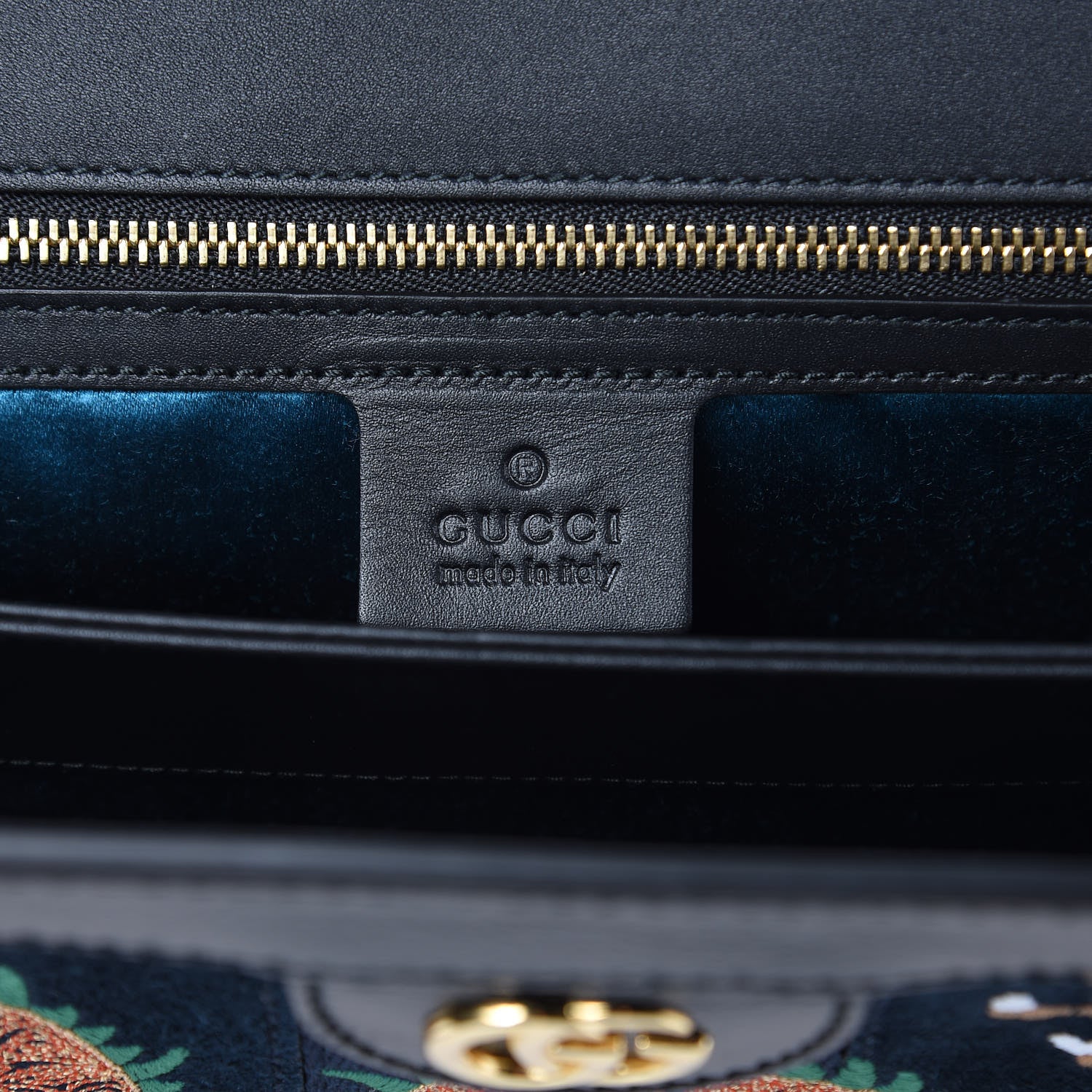 Gucci Suede Patent Web Dragon Embroidered Medium Ophidia Chain Shoulder Bag Blue Multicolor Black 6 of 11