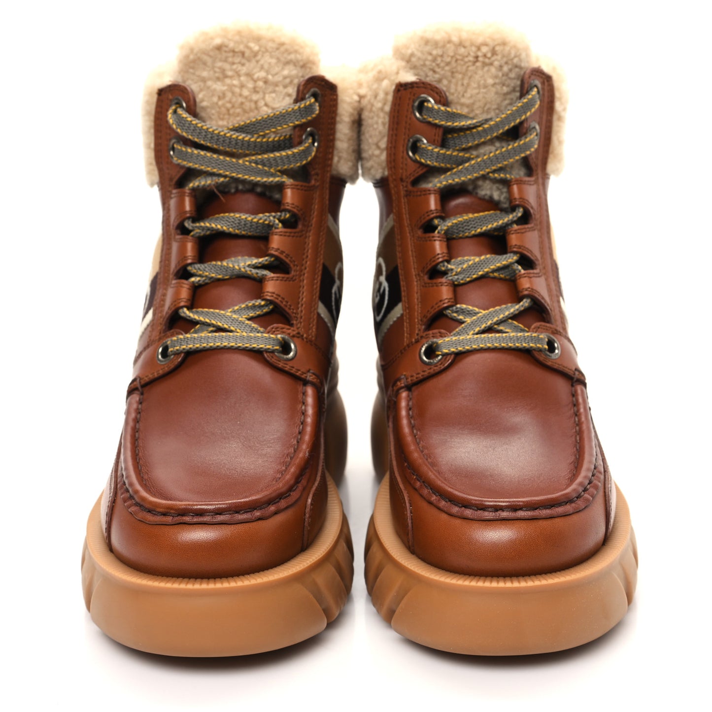 Quebec Wool Calfskin Web Womens Interlocking G Lace Up Combat Boots 37 Cuir Mystic White Ebony Beige