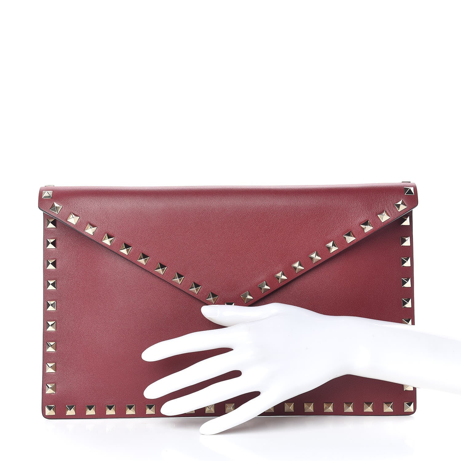Valentino Garavani Vitello Large Rockstud Envelope Clutch Rubino 2 of 8