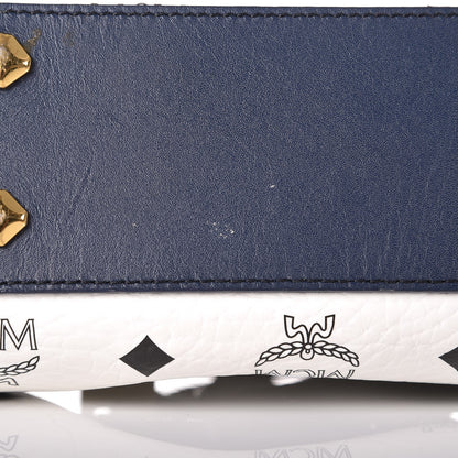 MCM Visetos Studded Mini Boston Bag White Navy 11 of 13