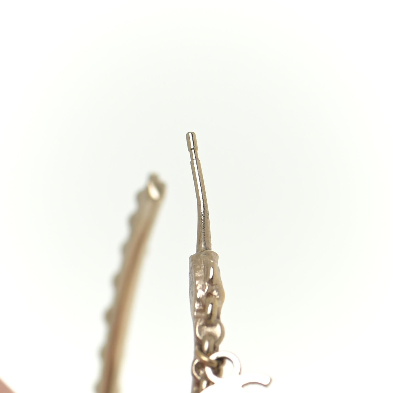 Chanel Crystal Bead CC Charm Hoop Earrings Pink Gold 6 of 7