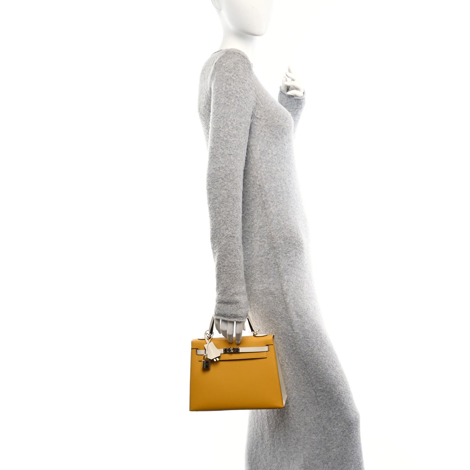 Hermes Epsom Bi-Color Horseshoe Kelly Sellier 25 Jaune Ambre Craie 2 of 11