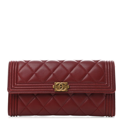 Chanel Lambskin Quilted Boy Flap Wallet Dark Red 1 of 8