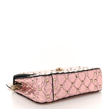 Valentino Garavani Metallic Wrinkled Lambskin Small Rockstud Spike Shoulder Bag Lipstick 4 of 9