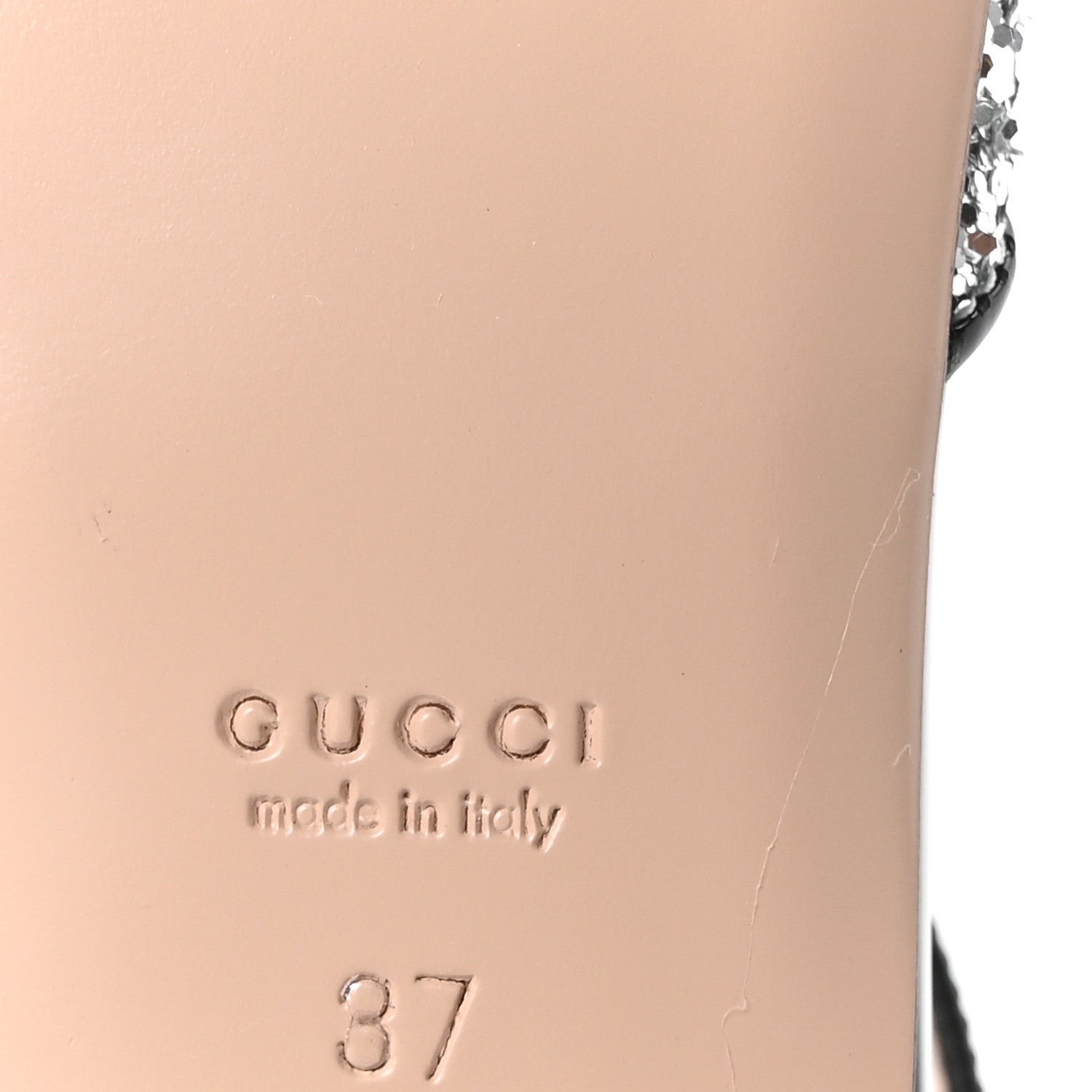 Gucci Calfskin Glitter Double G Slingback Flats 37 Silver Black 7 of 9
