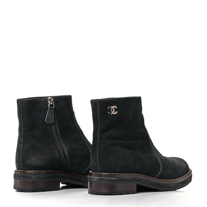 Chanel Suede Calfskin CC Short Boots 36.5 Bleu Fonce 4 of 8
