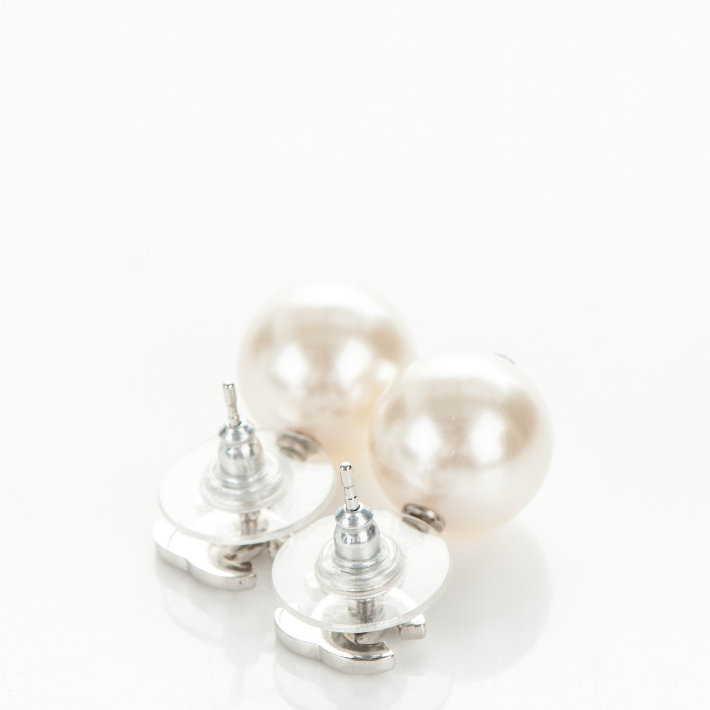 Crystal Pearl CC Drop Earrings Silver