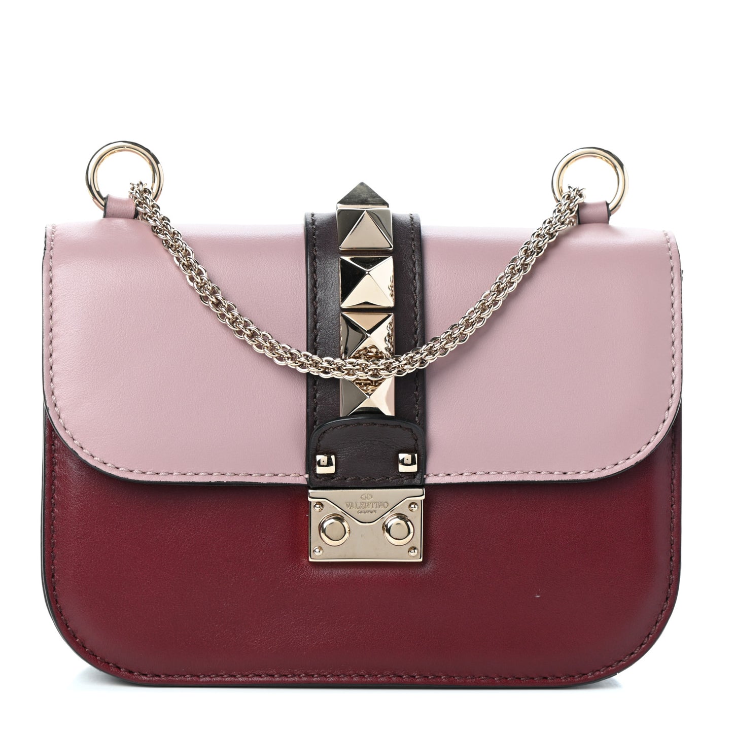 Vitello Small Glam Lock Rockstud Flap Rubin Water Rose Marine