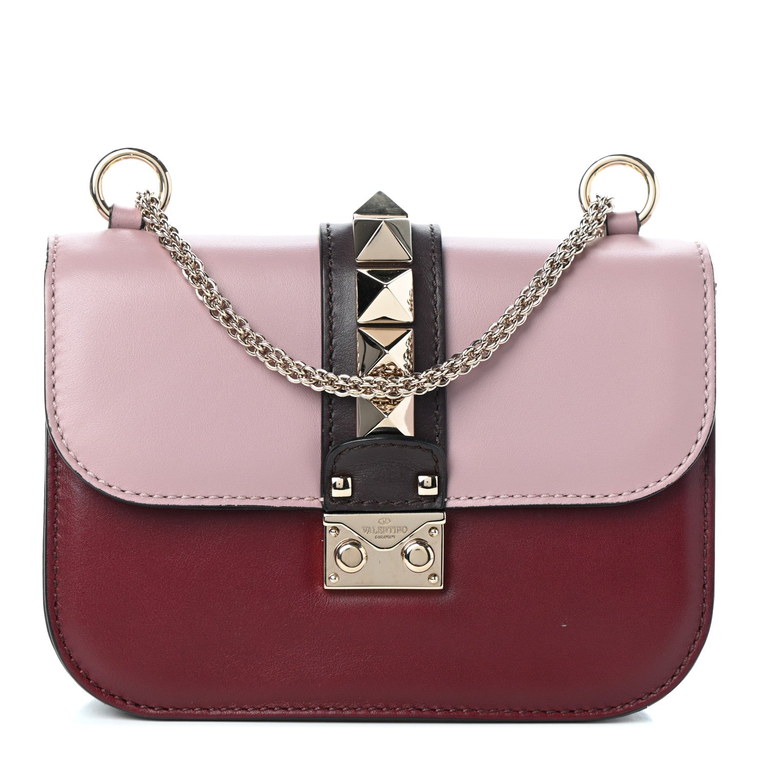 Valentino Garavani Vitello Small Glam Lock Rockstud Flap Rubin Water Rose Marine 1 of 8