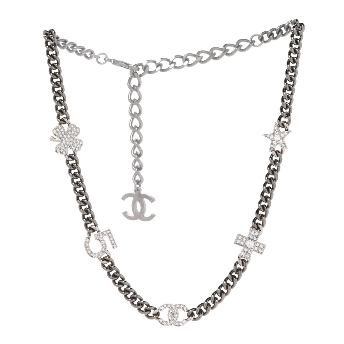 Ruthenium Crystal Chain CC Lucky Charms Choker Silver