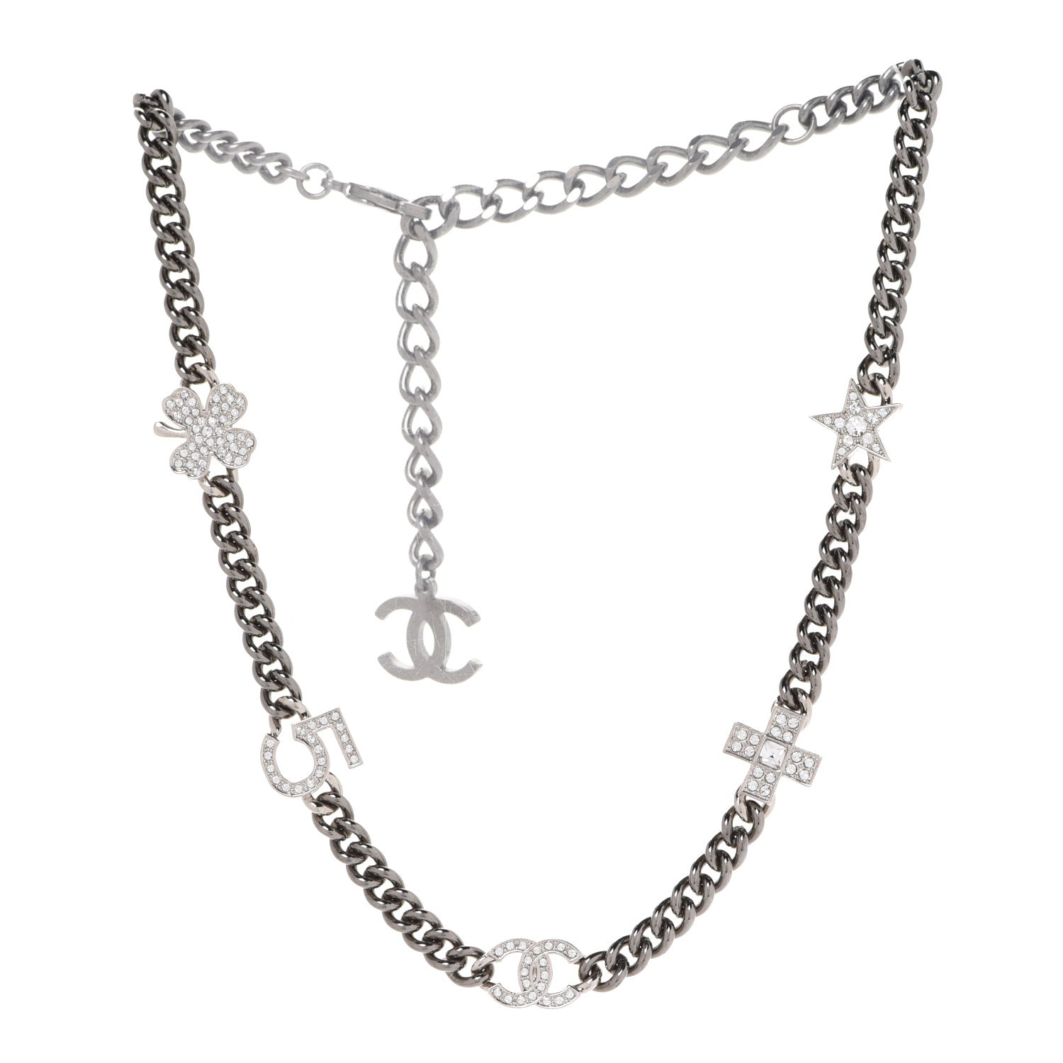 Chanel Ruthenium Crystal Chain CC Lucky Charms Choker Silver 3 of 6