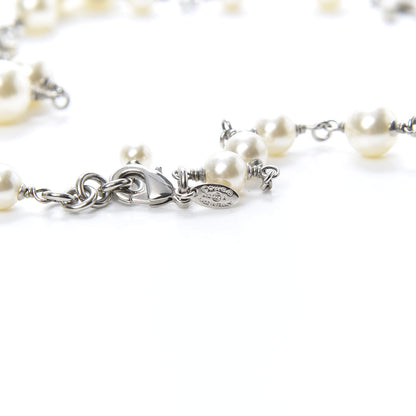 Chanel Graduated Pearl Crystal CC Long Necklace Silver 4 of 4