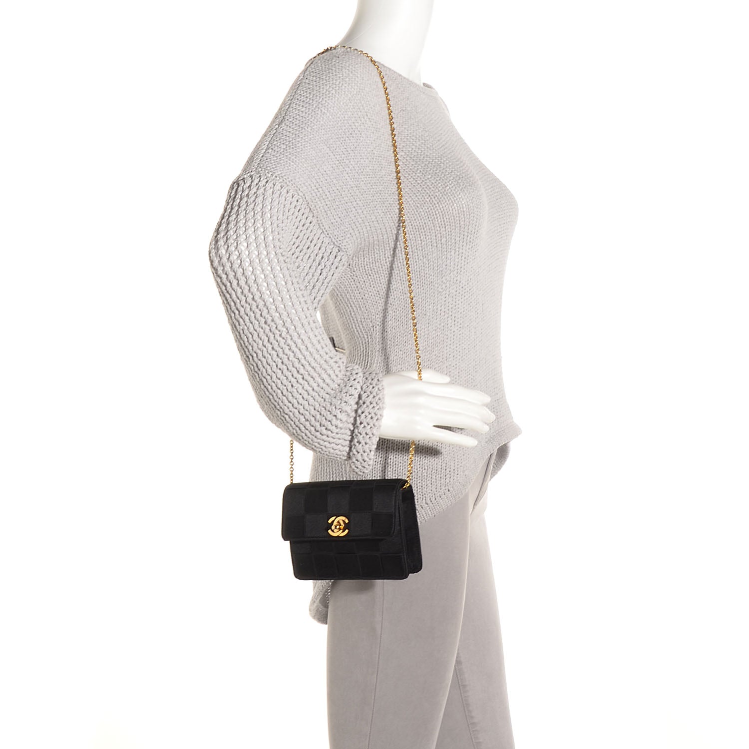 Chanel Satin Woven Mini Evening Flap Bag Black 2 of 9