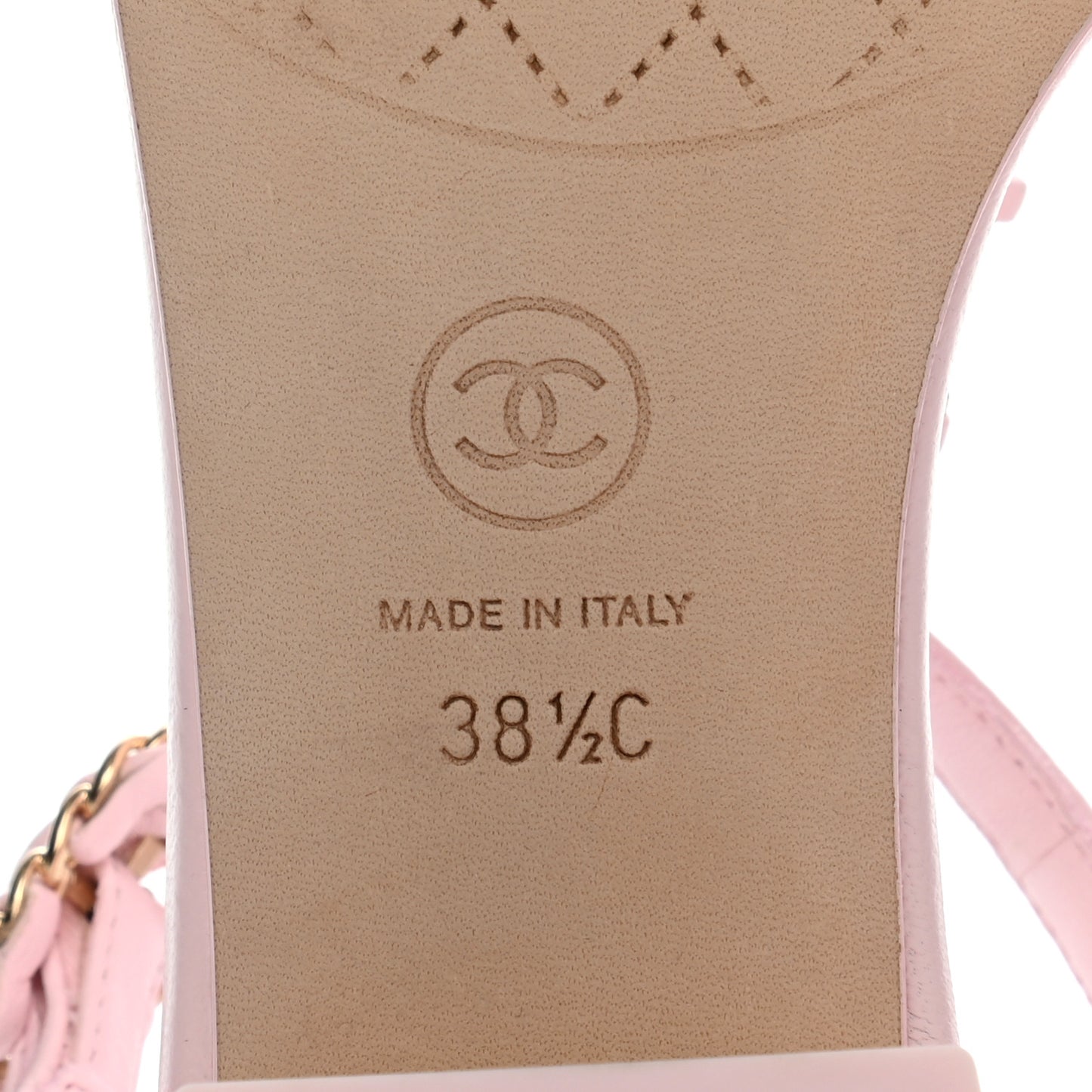 Lambskin Chain CC Logo Thong Sandals 38.5 Light Pink