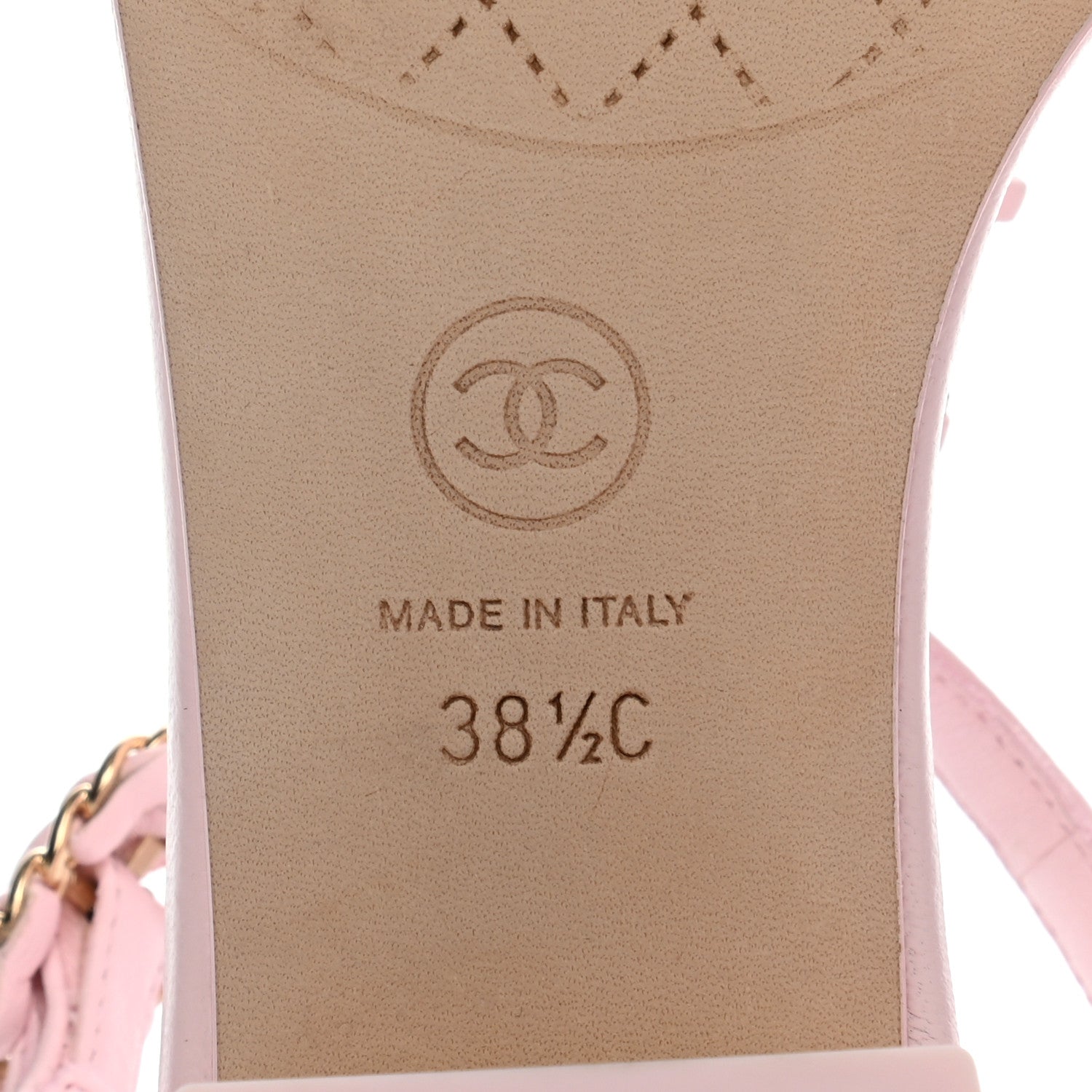 Chanel Lambskin Chain CC Logo Thong Sandals 38.5 Light Pink 8 of 8