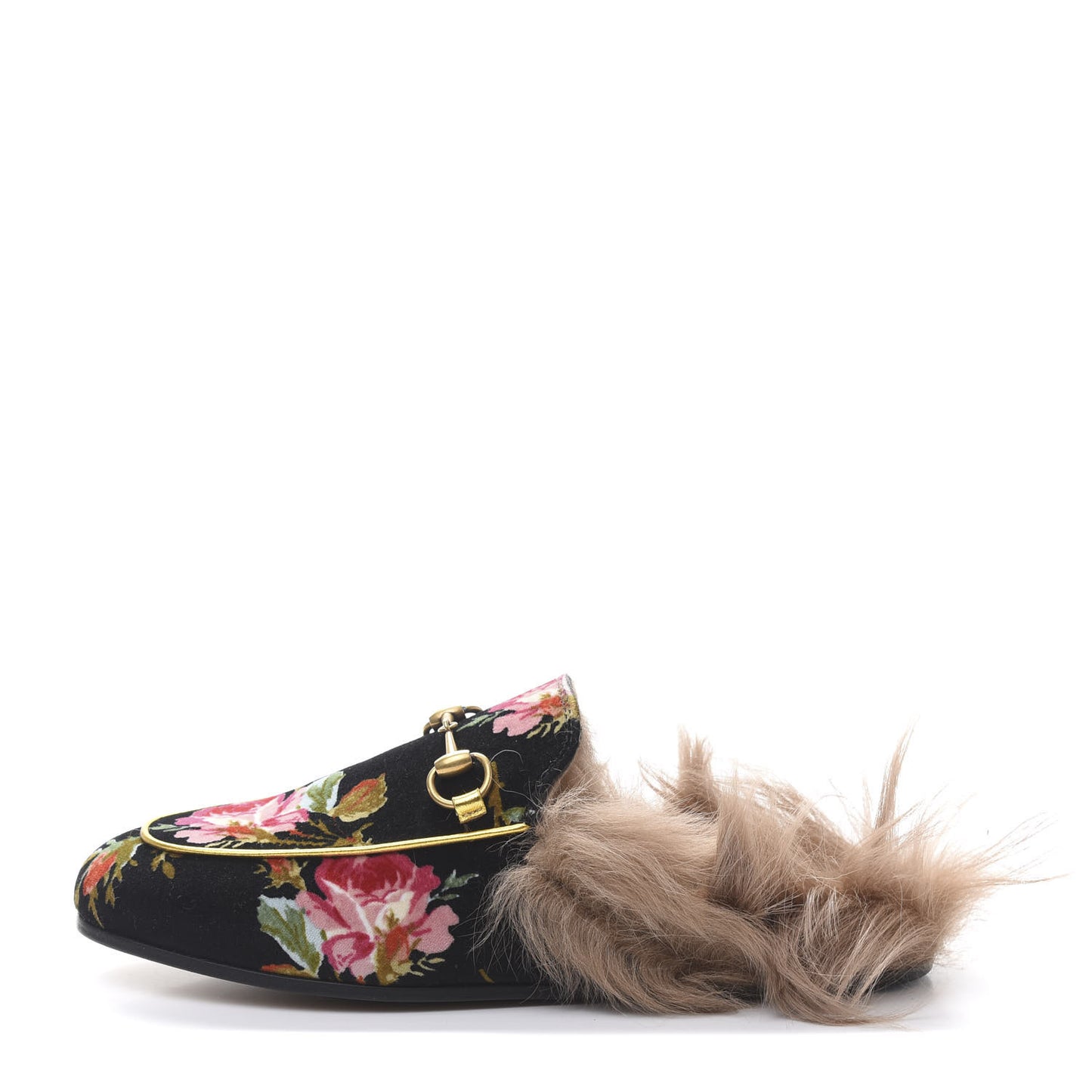 Velvet Fur Floral Womens Princetown Slippers 35.5 Black