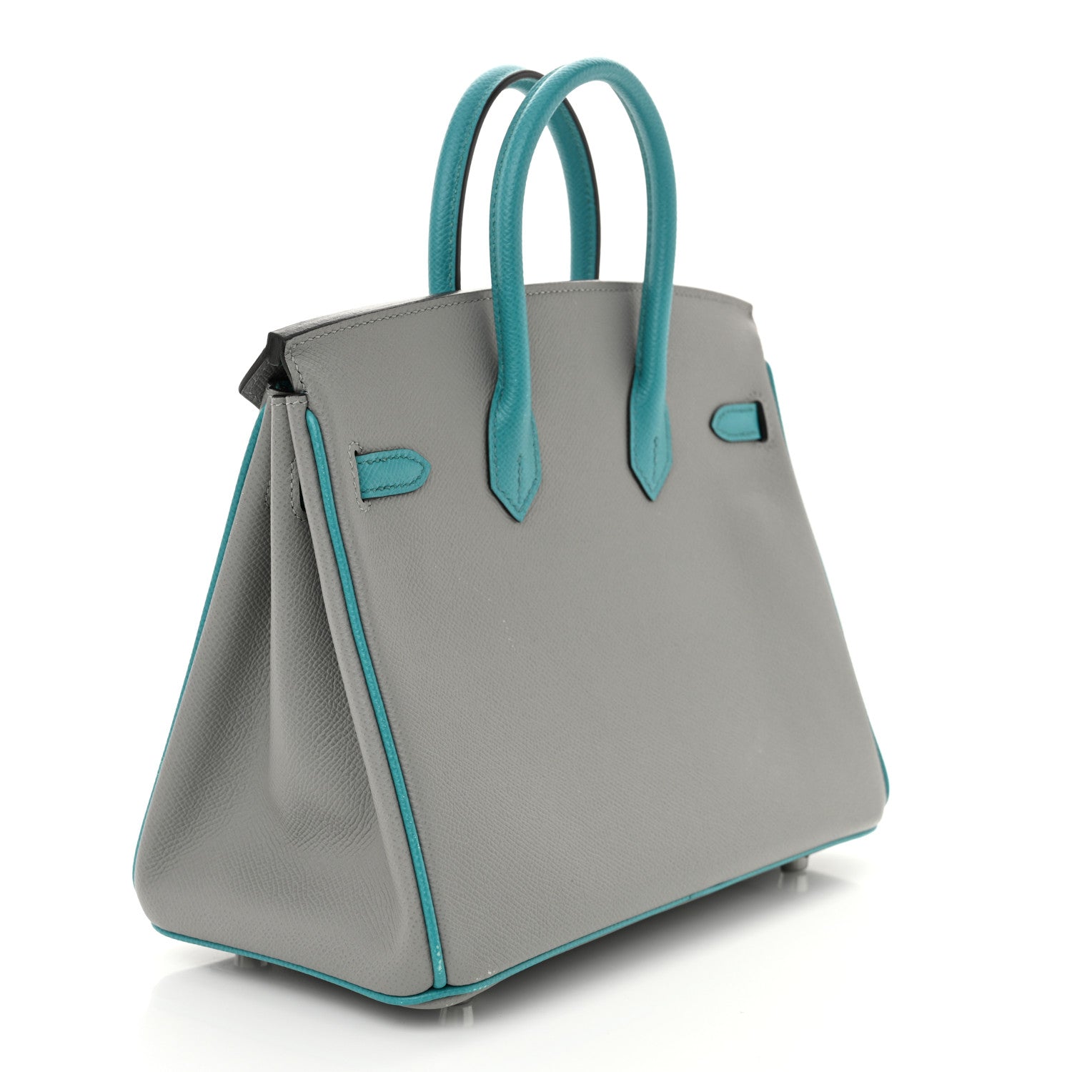 Hermes Epsom Horseshoe Birkin 25 Gris Mouette Bleu Paon 3 of 12