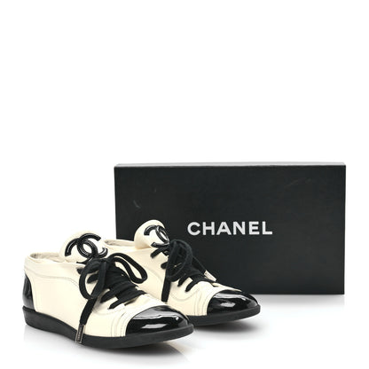 Chanel Lambskin Patent Calfskin CC Sneakers 39.5 White Black 10 of 10