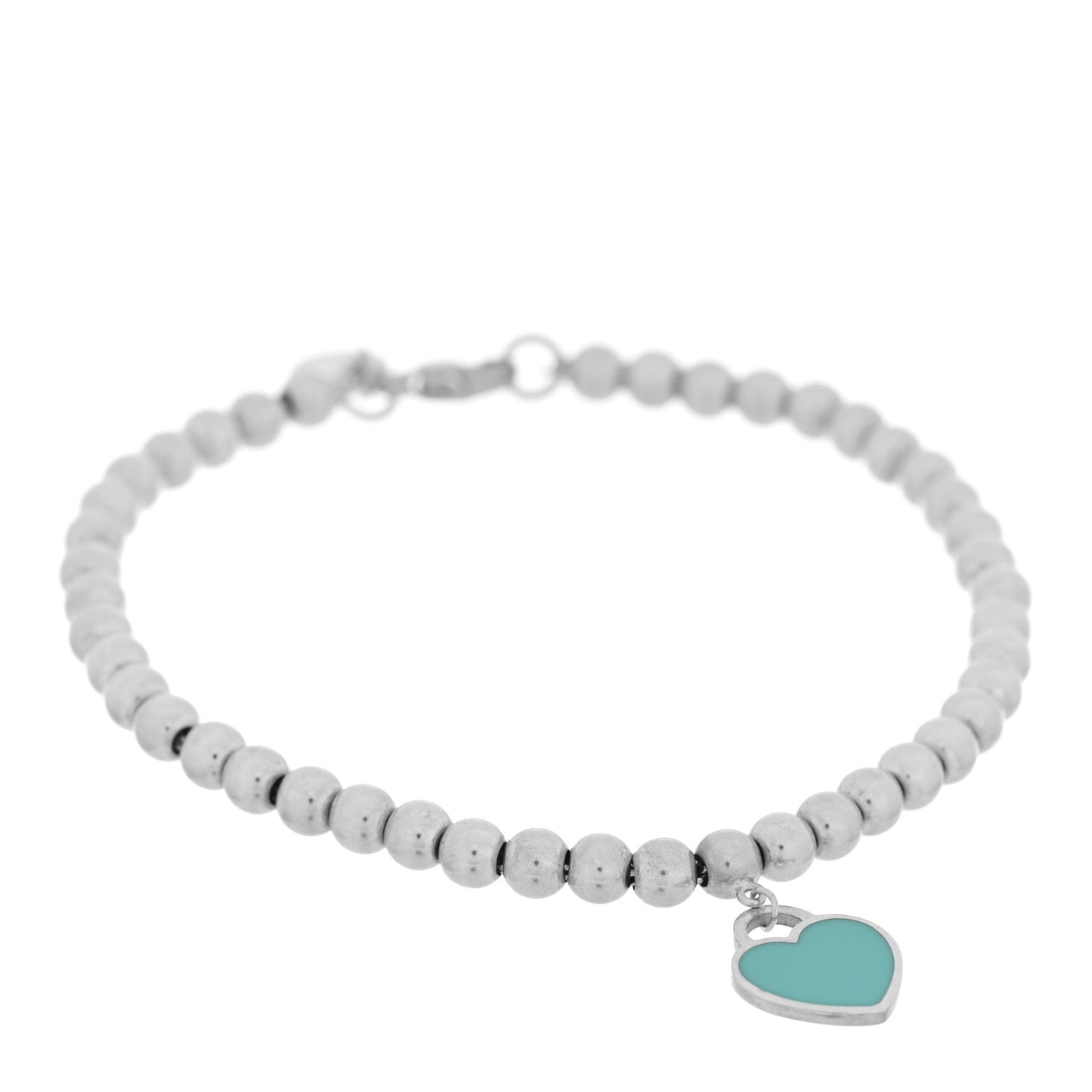 Sterling Silver Enamel 4mm Return To Heart Tag Bead Bracelet Blue